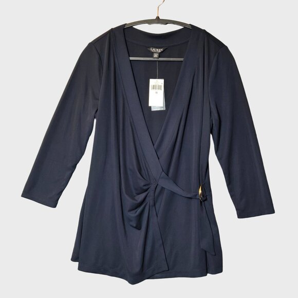Lauren Ralph Lauren Plus Size Faux-Wrap Surplice Neck Top Navy Blue NWT - Picture 6 of 10